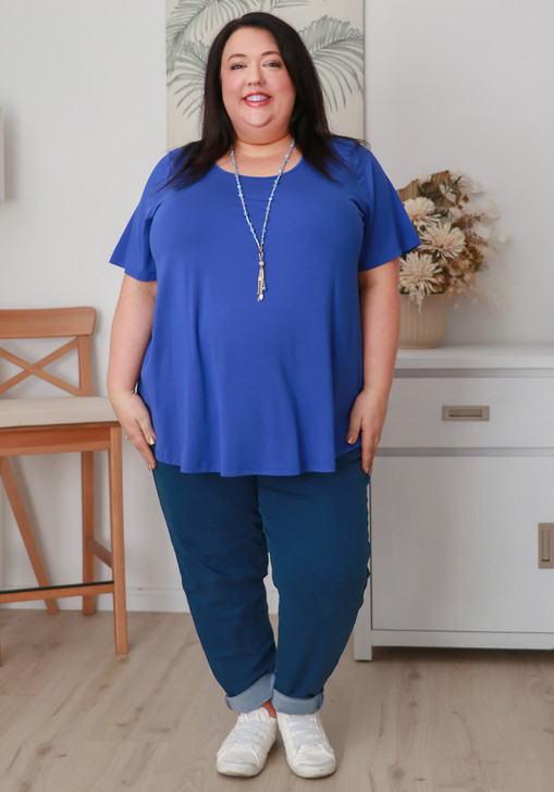 Plus Size Scoop Neck Bamboo Tee In Blue