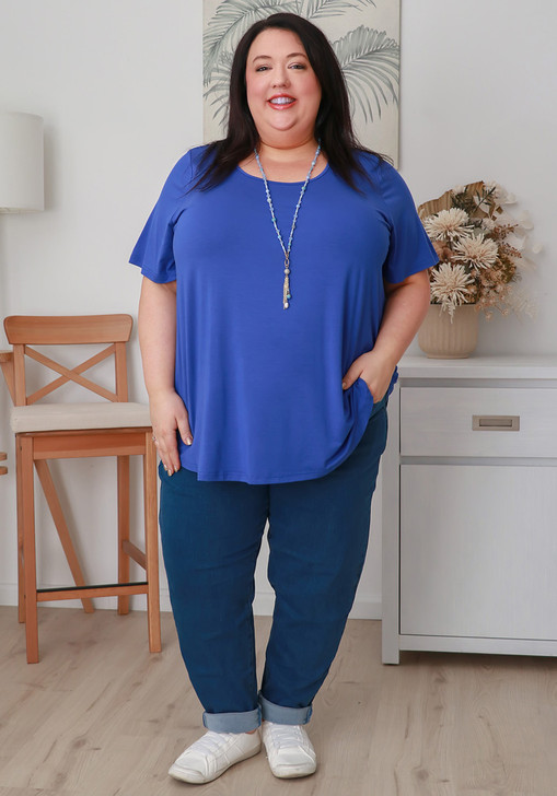 Plus Size Scoop Neck Bamboo Tee In Blue