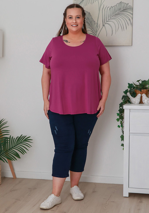 Plus Size Scoop Neck Bamboo Tee in Boysenberry
