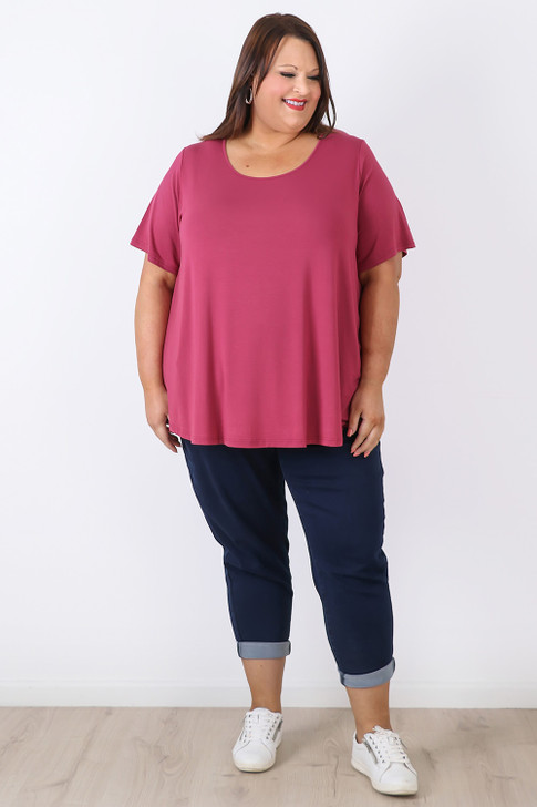 Scoop Neck Bamboo Tee In Boysenberry