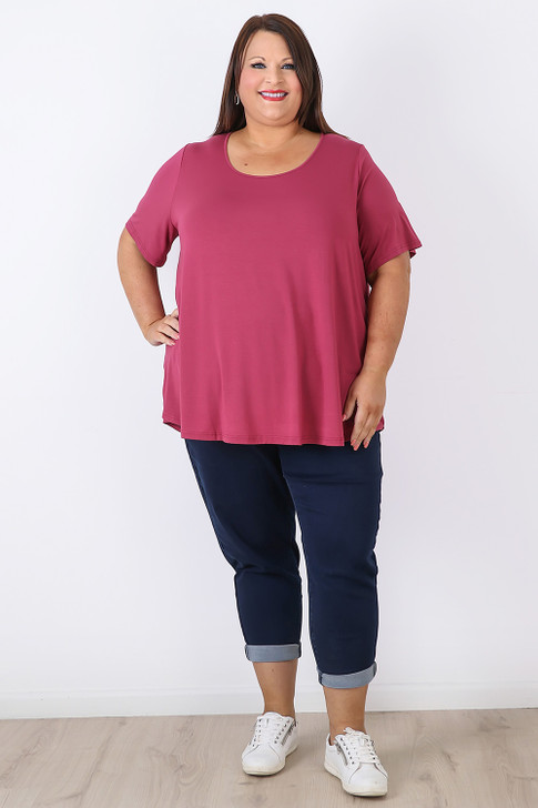 Scoop Neck Bamboo Tee In Boysenberry