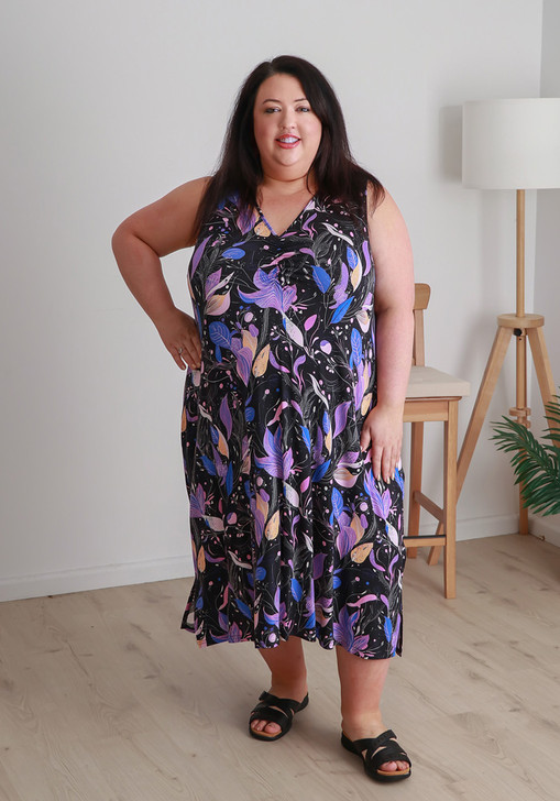 Plus Size Summer Sleeveless Dress In Moonlight Garden - Curvaceous