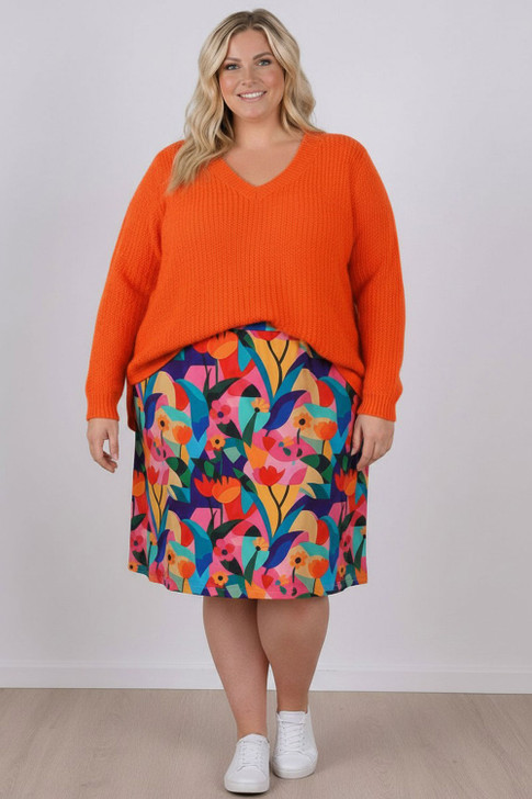 Bamboo Stretch Skirt In Geometric Floral