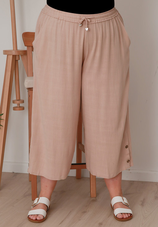 Plus Size Wide Leg Linen Crop Pant In Taupe