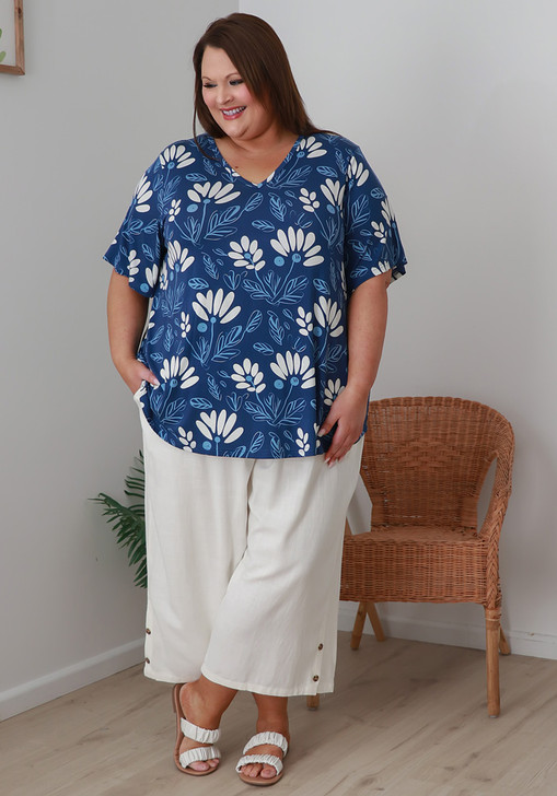 Plus Size Wide Leg Linen Crop Pant In White