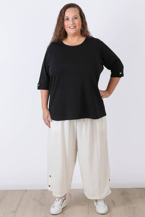 Rayon Linen Blend Crop Wide Leg Pant White 
