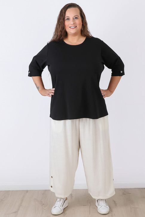 Rayon Linen Blend Crop Wide Leg Pant White 