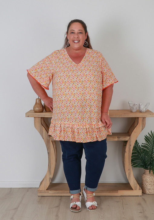 Plus size Summer Orange floral Tunic Curvaceous 