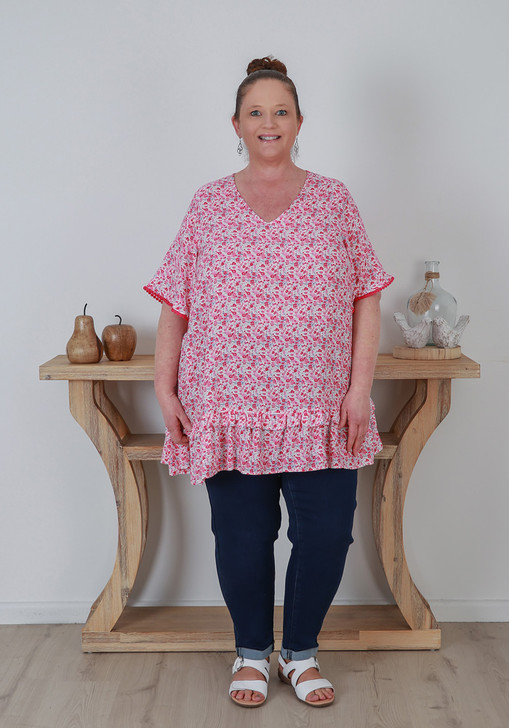Plus size Summer Pink floral Short sleeve Tunic