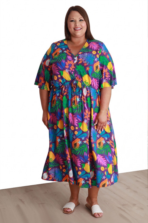 Plus Size Peak Dress In Tropical Fruits