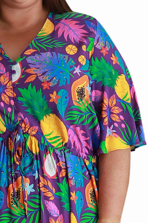 Plus Size Peak Dress In Tropical Fruits