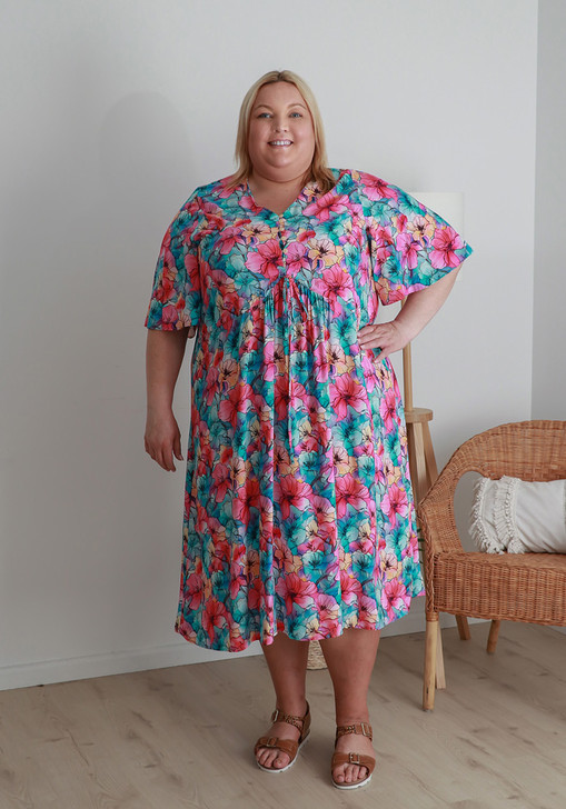Plus Size Peak Dress In Large Pastel Floral