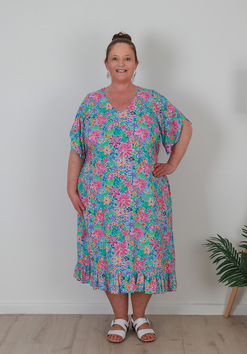 plus size summer floral short sleeve dress 