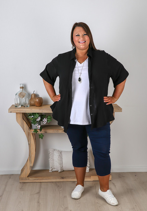Plus Size Cotton Short Sleeve Black Shirt