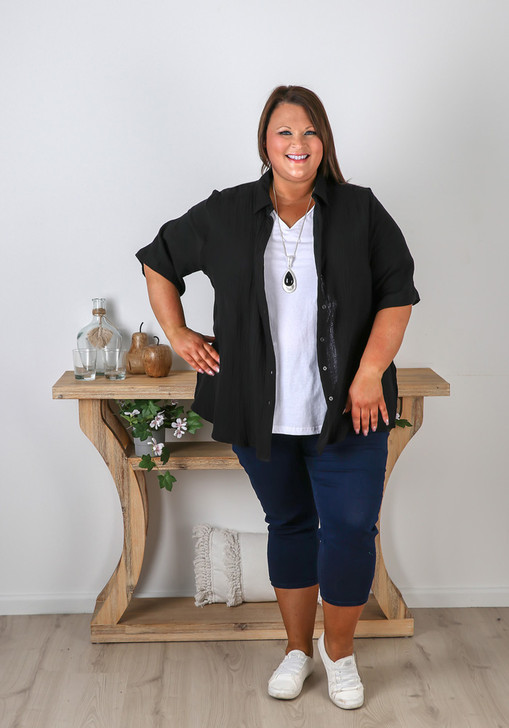 Plus Size Cotton Short Sleeve Black Shirt