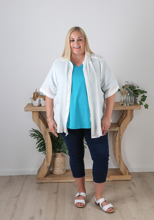 Plus Size Cotton Short Sleeve White Shirt Curvaceous