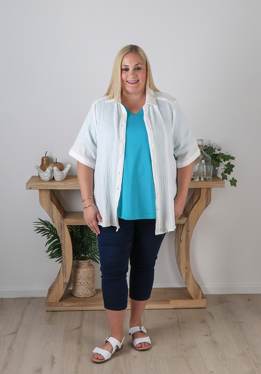 Plus Size Cotton Short Sleeve White Shirt