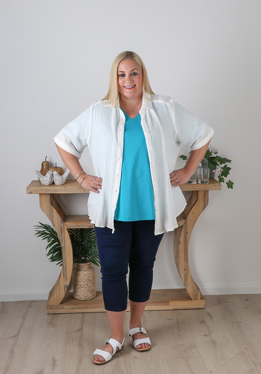 Plus Size Cotton Short Sleeve White Shirt