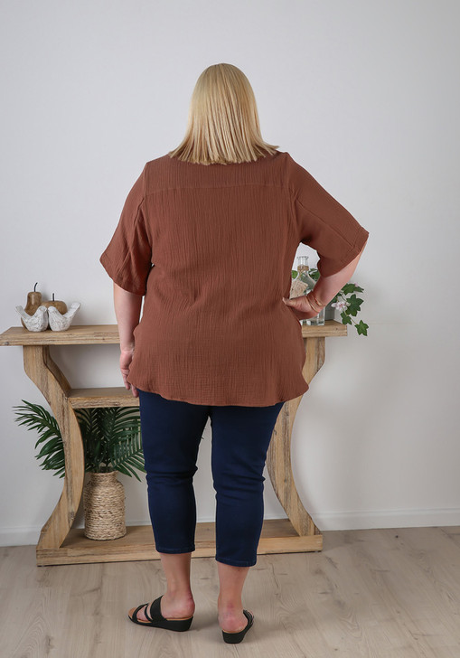 Plus Size Cotton Short Sleeve Mocha Shirt Curvaceous