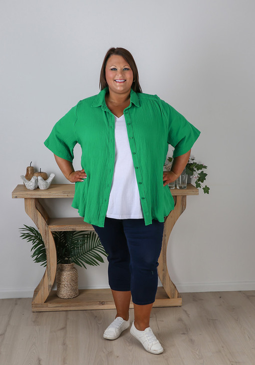 Plus Size Textured Short Sleeve Emerald Shirt