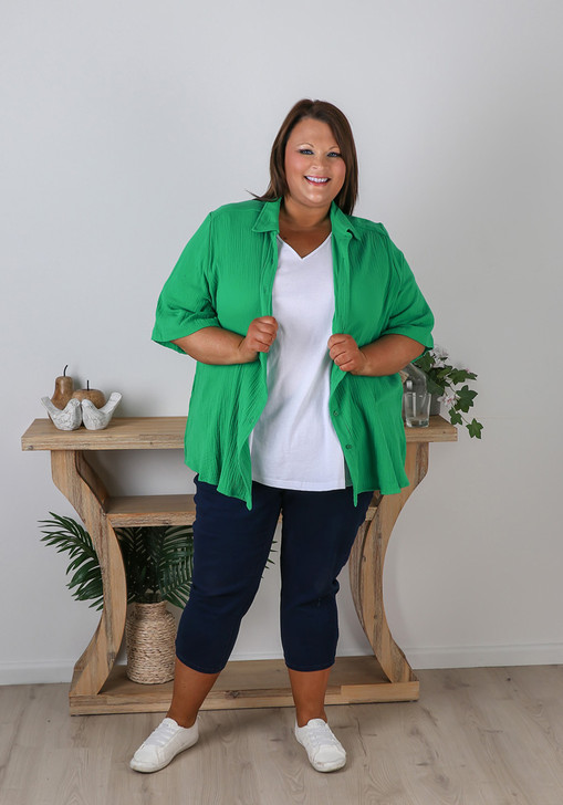 Plus Size Textured Short Sleeve Emerald Shirt