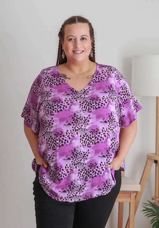 Textured Animal Print Top In Purple