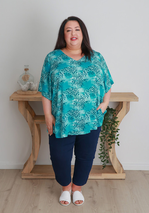 Plus Size Textured Animal Print Top In Teal