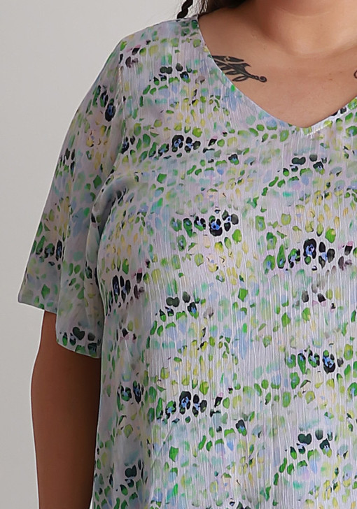 Plus Size Textured Animal Print Top In Green And Yellow