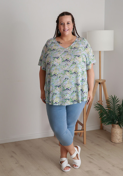 Plus Size Textured Animal Print Top In Green And Yellow