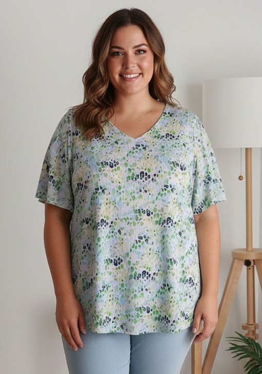 Light  Textured Short Sleeve Animal Print Top