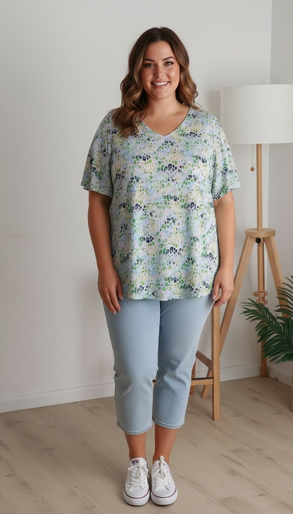 Light Textured Short Sleeve Animal Print Top