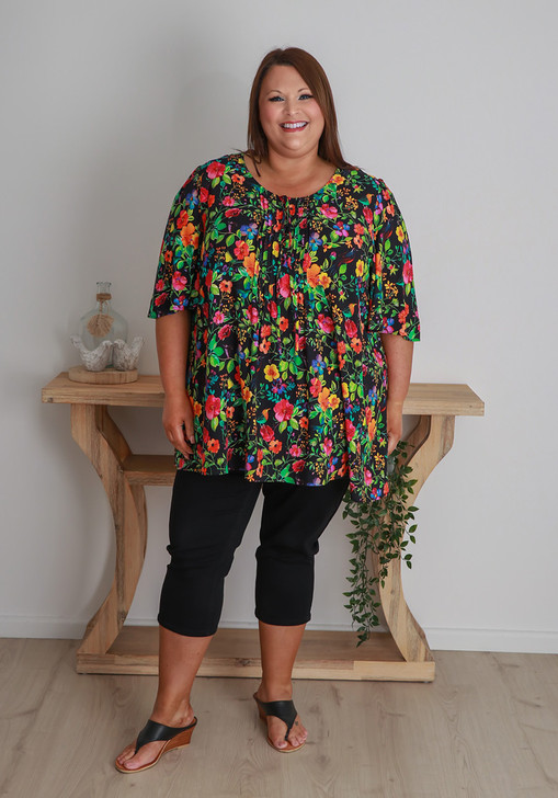Plus Size Pintuck Top In Vibrant Floral