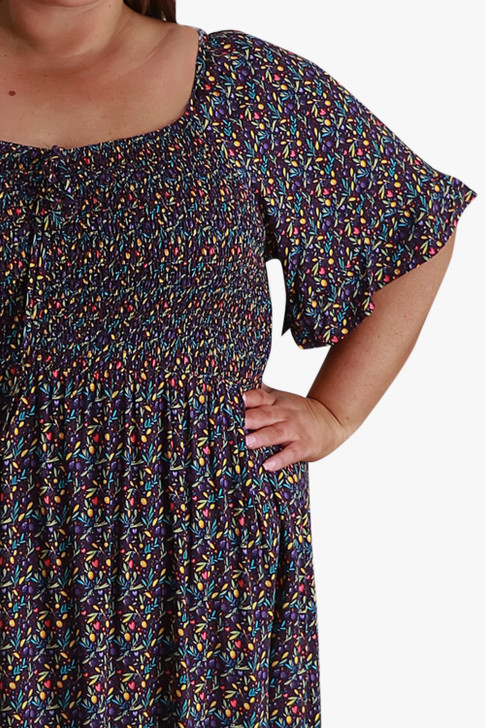 Plus Size Shirred Bust Maxi Dress In Colourful Olive Print