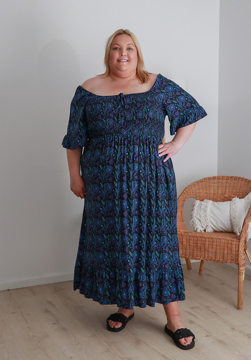 Shirred Bust Maxi Dress Mandala Inspired Florals