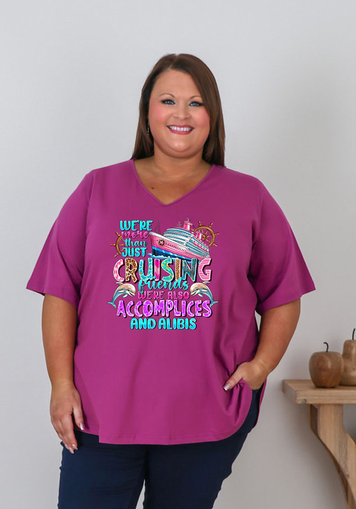 Plus Size Fun Cruise Print Tee in Fuschia