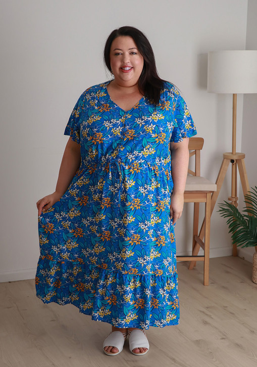 Plus Size Tie Waist Dress In Fabulous Frangipani