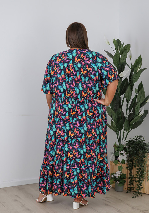 Plus Size Shirred Waist Dress In Butterfly Burst Curvaceous