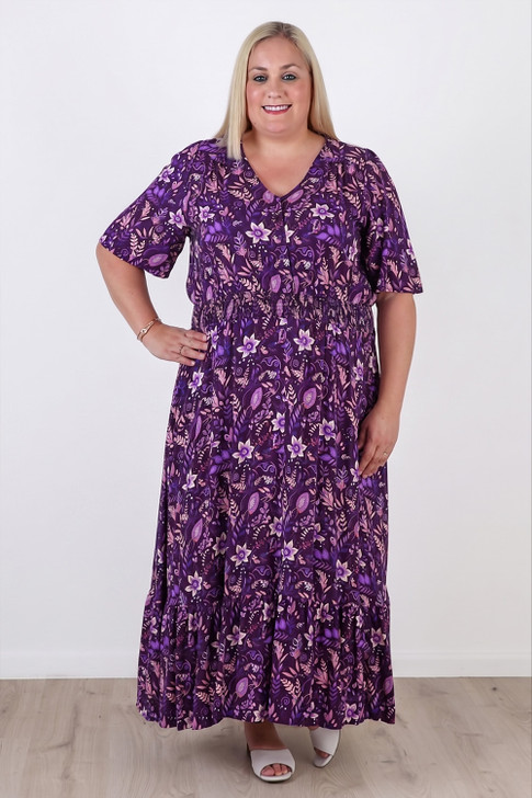 Plus Size Shirred Waist Dress In Purple Passion