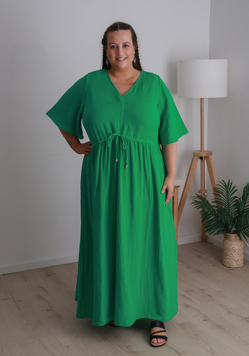 Textured Cotton Maxi Dress In Green
