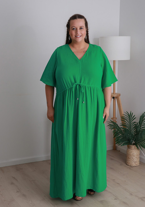 Plus Size Textured Cotton Maxi Dress In Green