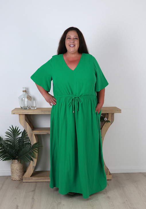 Textured Cotton Maxi Dress In Green