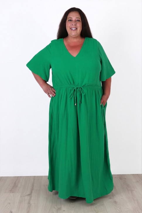Textured Cotton Maxi Dress In Green