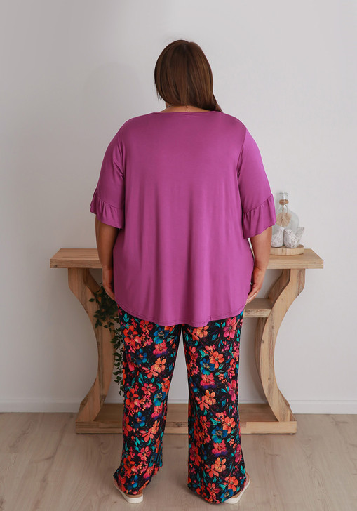 Plus Size Lightweight Wide Leg Pant In Bright Floral