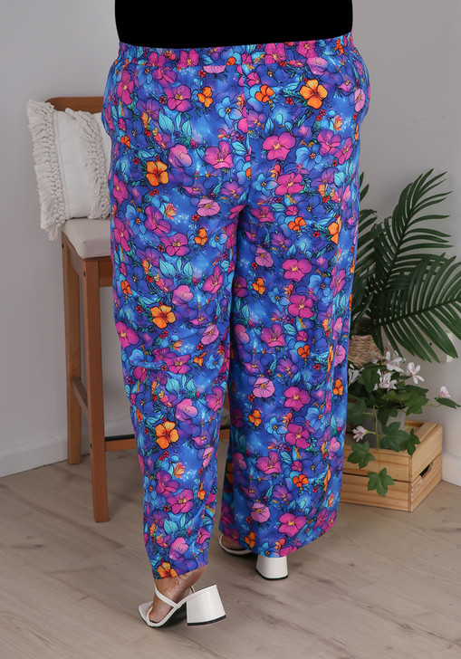 plus size Summer blue pink floral pants
