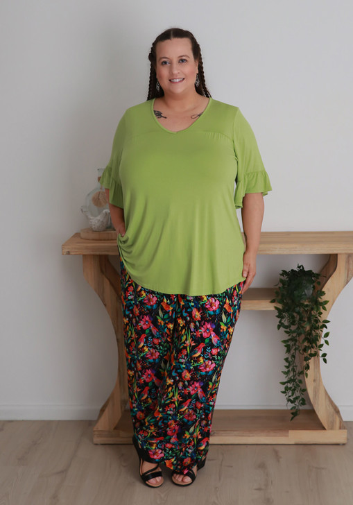 Plus Size Lightweight Wide Leg Pant With Hidden Birds