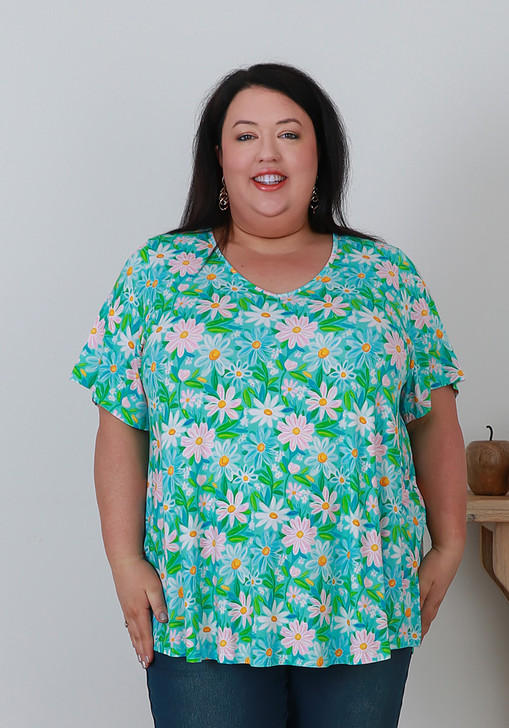 Stretch Top In Sweet Daisies