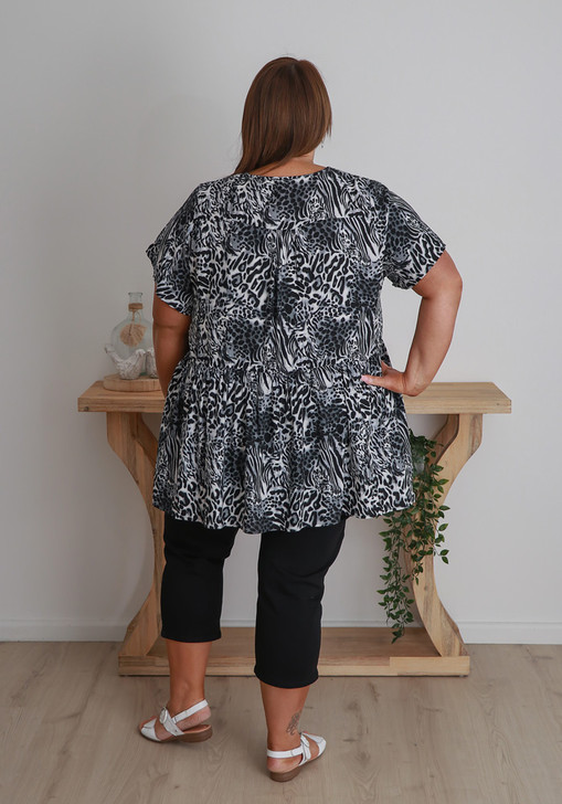 Plus Size Flutter Cap Sleeve Top In Animal Print