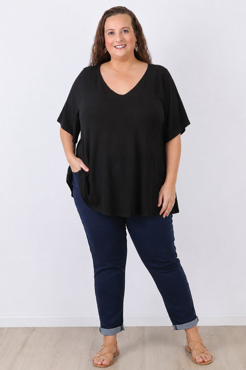 plus size black short sleeve top