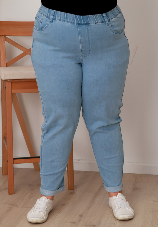 Plus Size Stretch Denim Boyfriend Jeans In Light Blue