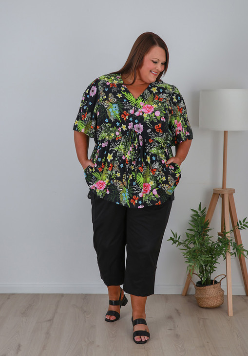 Cotton Cargo Adjustable Leg Pant In Black